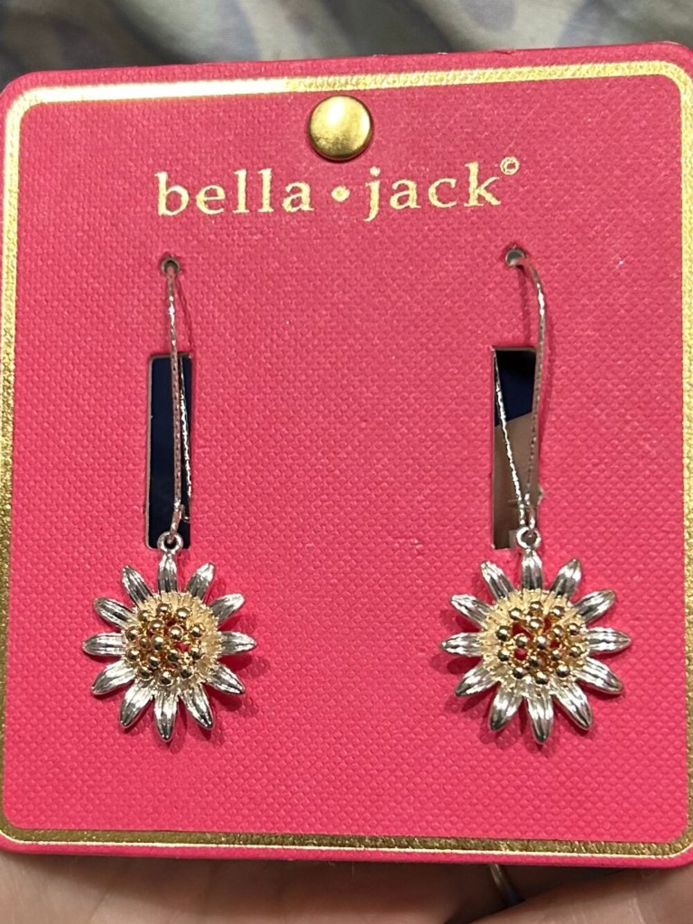 Bella Jack Silver & Gold Two-Tone Sunflower Dangle Wire Earrings NWT